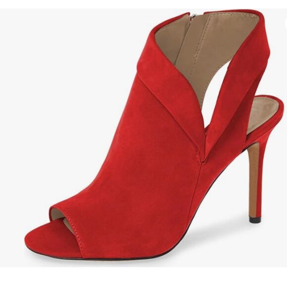 YDN Red Peep Toe Stiletto High Heel Cutout Slingback Side Zippers Short Booties - Picture 1 of 8